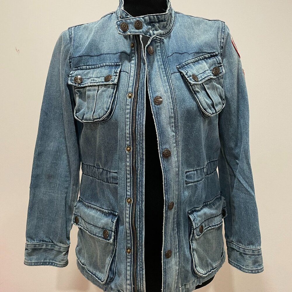 Gorgeous Girls L Ralph Lauren Denim Field Jacket Coat Patches fits Womens Small